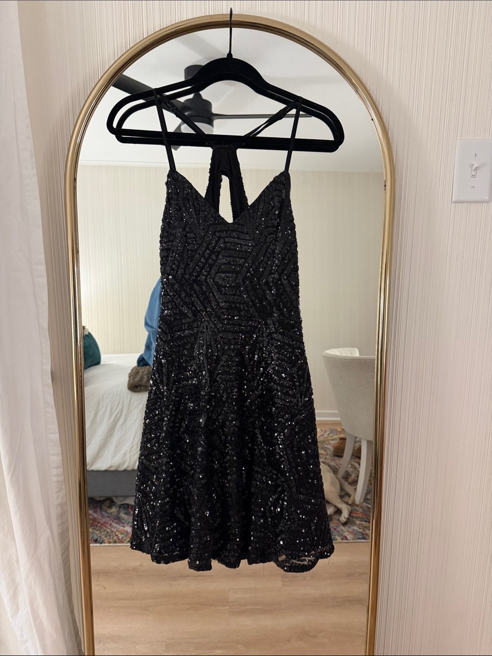 Lulu's Black Sequin Spaghetti Strap Fit & Flare Dress